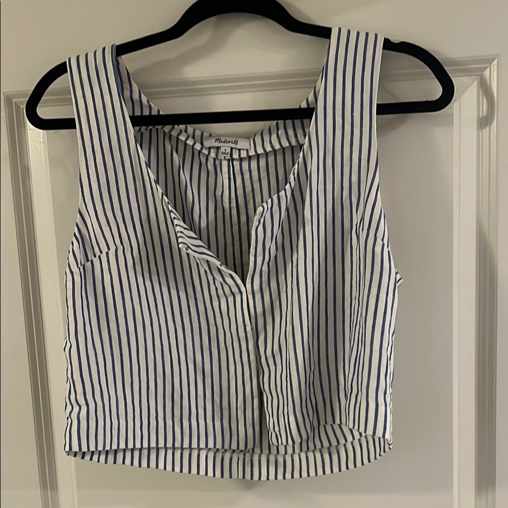 Madewell Blue and White Sleeveless Crop Tank